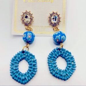 Earrings Crystal and Blue Pierced! CUTE BRAND NEW